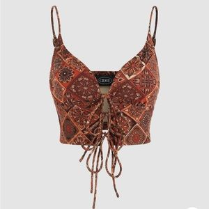 Cider Boho Paisley Lace Up Tank Top